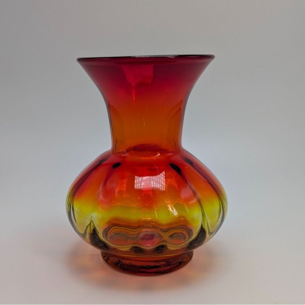 Blenko Tangerine Amberina Blown Glass Panel Vase Vintage Art Glass Decoration